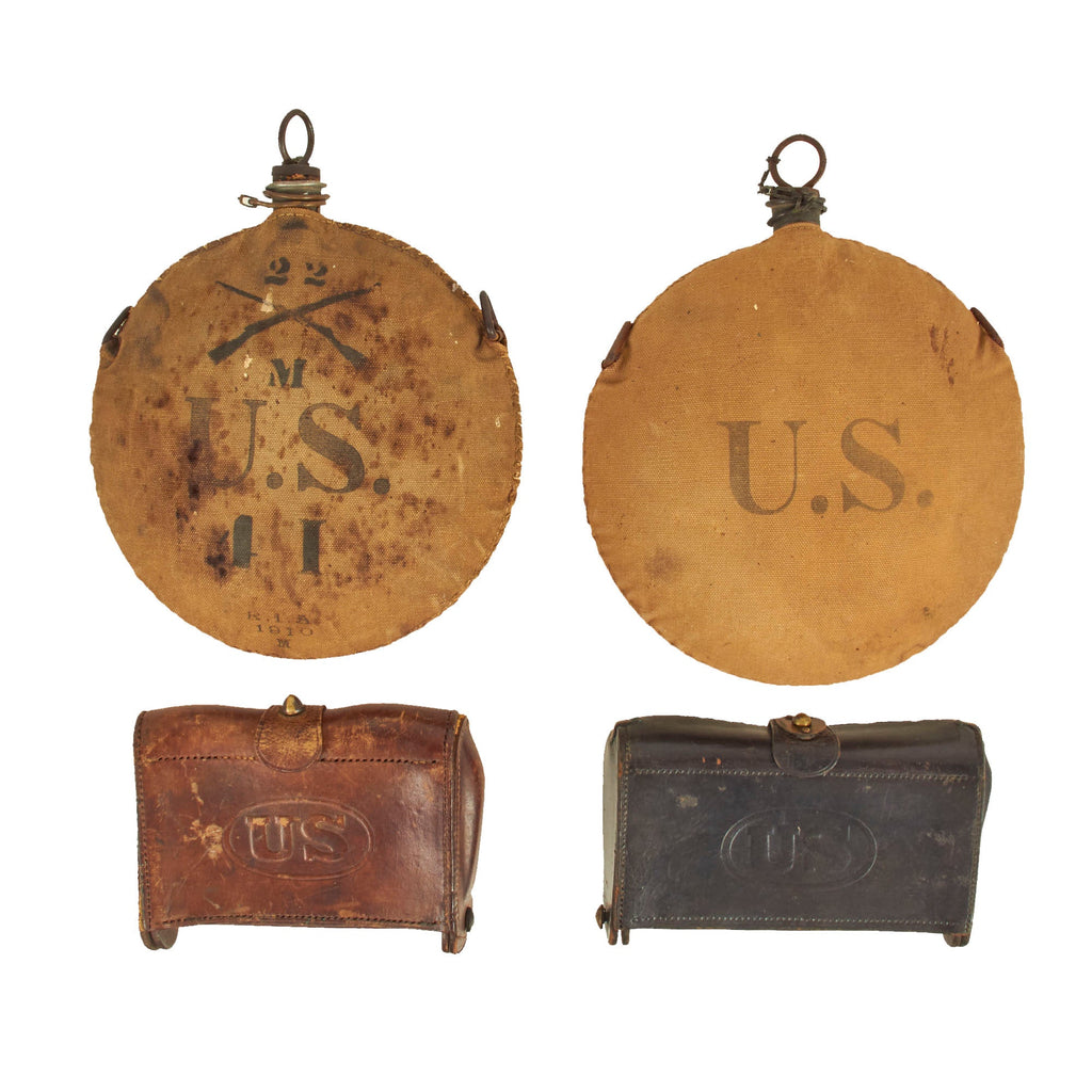 Original U.S. Spanish-American War to WWI Era M1878 Canteens With 1st & 2nd McKeever Cartridge Boxes for .30cal Krag and Springfield Cartridges Original Items