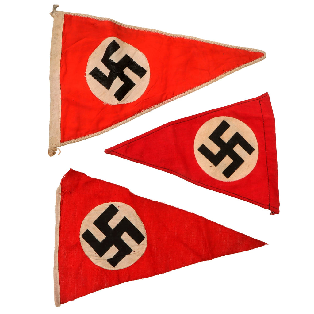 Original German WWII Set of Three Small NSDAP National Socialist Multi-Piece Pennant Flags Original Items