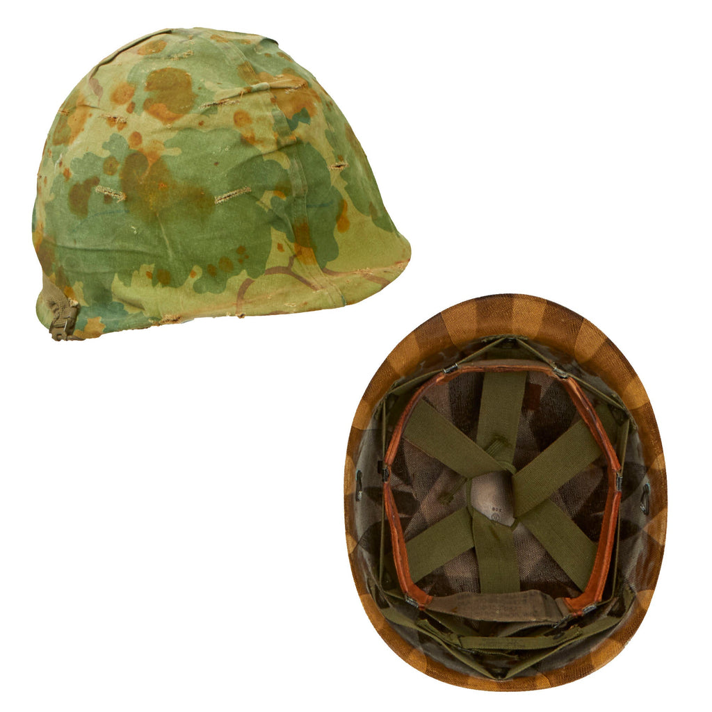 Original U.S. Vietnam War M1 Helmet with Camouflage Cover and 1956 Dated Liner Original Items