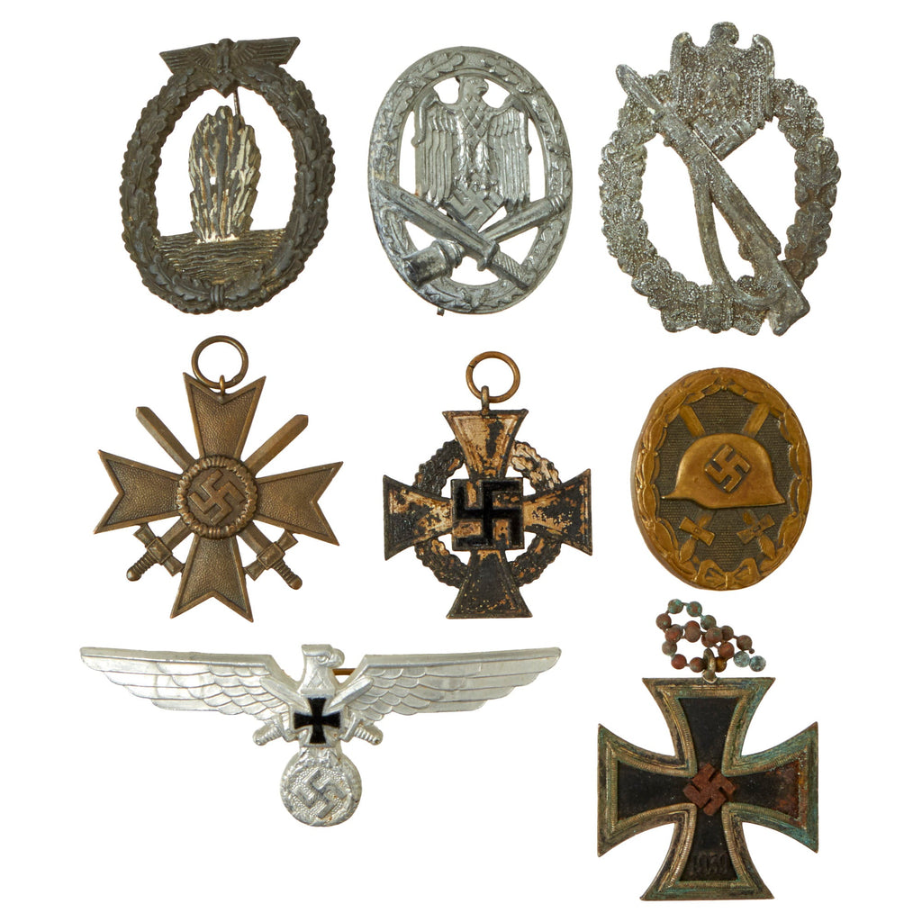 Original German WWII Service Used Medal and Insignia Grouping with EKII, KvKII, Minesweeper Badge & More - 8 Items Original Items