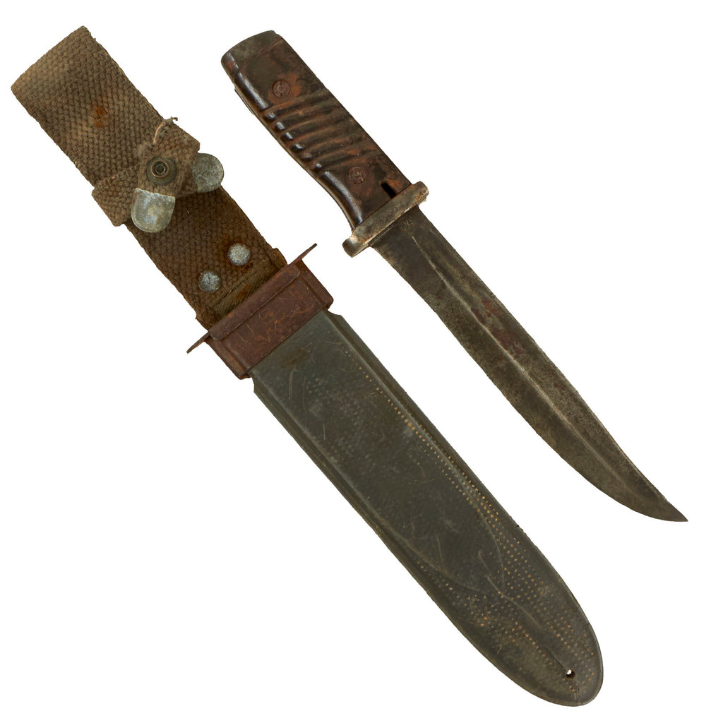 Original U.S. WWII Captured 98k Bayonet Turned Fighting Knife by Richard Herder of Solingen with USN Mk2 Scabbard Original Items