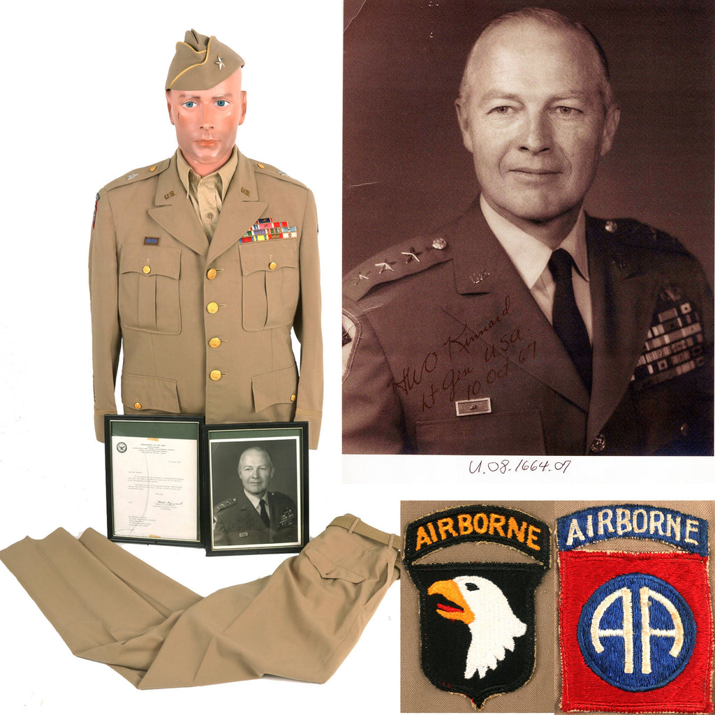 Original U.S. WWII 101st / 82nd Airborne Division Patched Summer Service Dress Uniform Attributed To Lieutenant General Harry Kinnard With Signed Photograph - Formerly Part of the A.A.F. Tank Museum Original Items