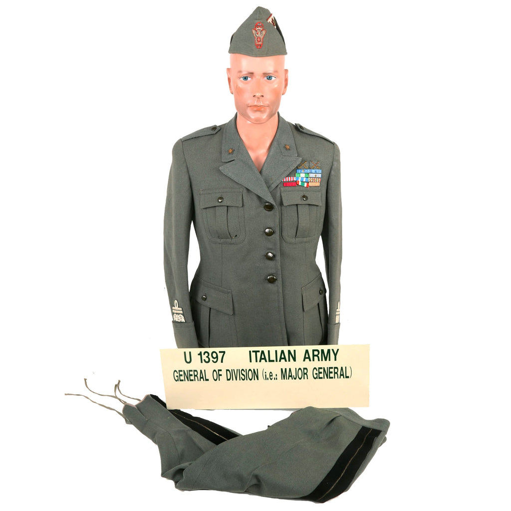 Original Italian WWII Divisional General Uniform Grouping with Trousers & Bustina Field Cap With Museum Sign - Formerly A.A.F. Tank Museum Collection - Generale Di Divisione Original Items