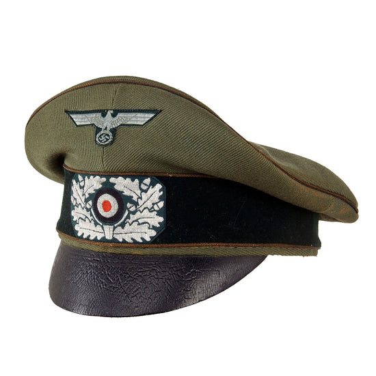 Original Rare German WWII Heer General Officers Schirmmütze Visor Crush Cap with Leather Brim - Formerly Part of the A.A.F. Tank Museum Original Items