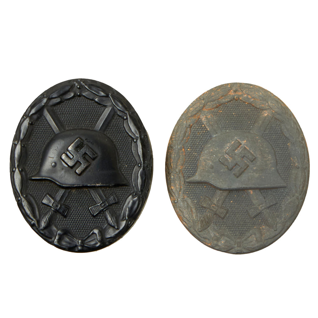 Original German WWII Set of Two Wound Badges - 1st Class in Gold by Fritz Zimmerman and 3rd Class in Black Original Items