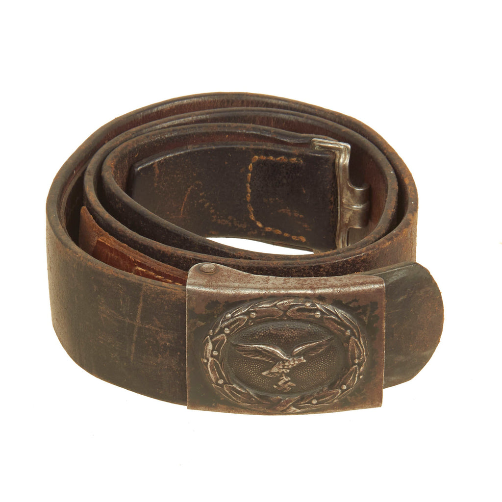 Original German WWII Luftwaffe Leather Belt with 1940 Dated Painted Steel Buckle by Richard Sieper & Söhne Original Items