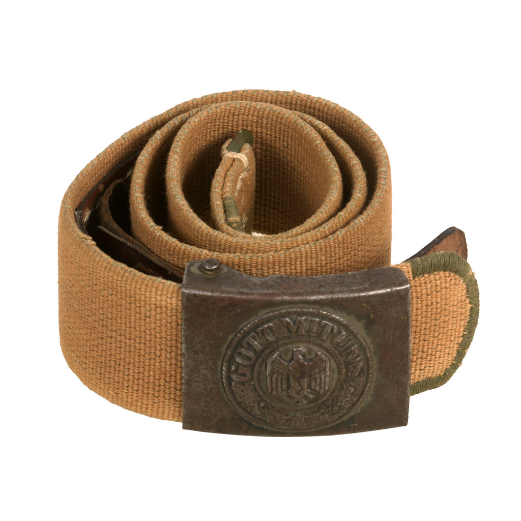 Original German WWII Rare Tropical Afrikakorps DAK Web Belt with Steel Buckle by Brüder Schneider - dated 1940 & 1944 Original Items