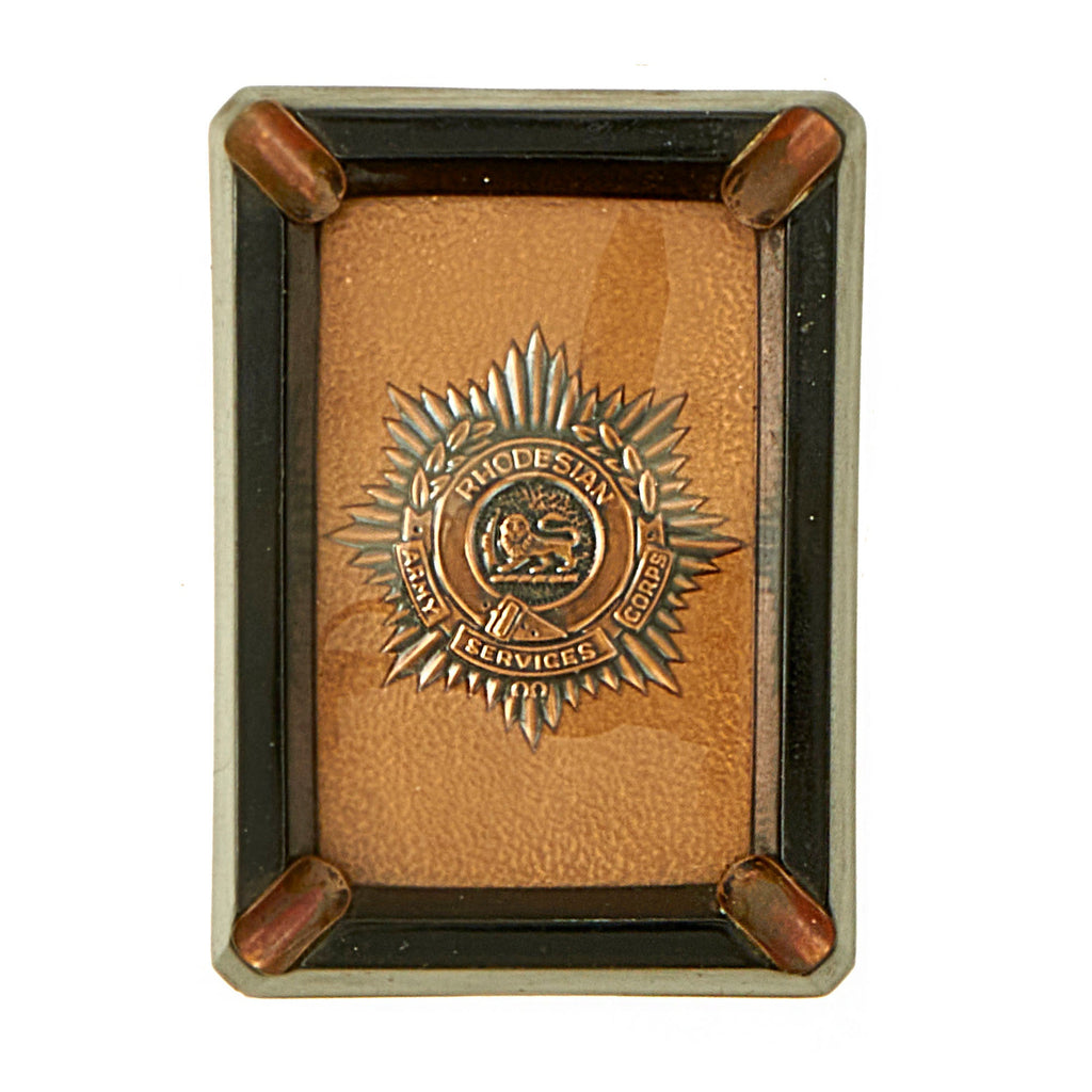 Original Southern African Rhodesian Army Services Corps Brass and Composite Ashray With Crest - By Malcolm Bard of Marlborough, Rhodesia Original Items
