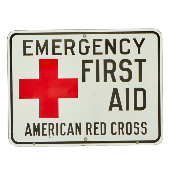 Original U.S. WWII / Post War Era “Emergency First Aid Red Cross” Enamel Porcelain Sign - 24” x 18” Original Items