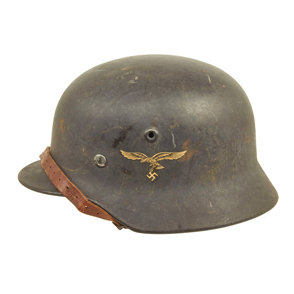 Original German WWII M40 Single Decal Luftwaffe Helmet with 1942 Dated Size 57 Liner & Chinstrap - Q64 Original Items