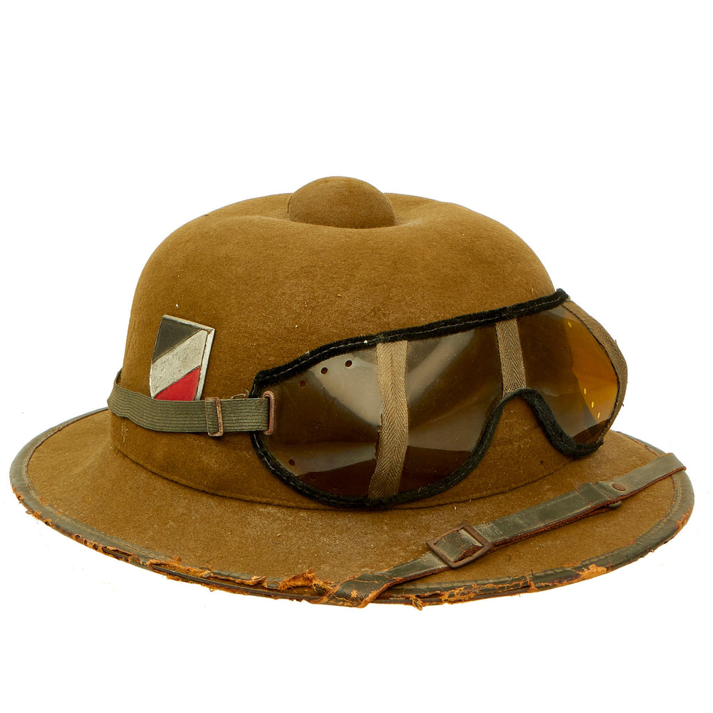Original German WWII 2nd Model Afrikakorps DAK Sun Helmet by Badges & Eye Shields - Post War Replaced Liner Original Items