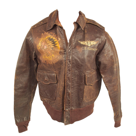 Original U.S. WWII Named Painted A-2 Leather Flight Jacket For Gunner Carlton Huntington, 345th Bombardment Group “Air Apaches”, 501st Bombardment Squadron “Black Panthers” Original Items