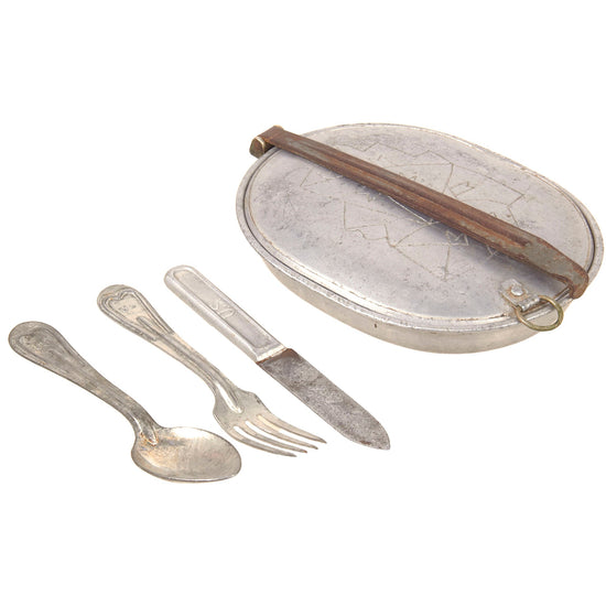 Original U.S. WWI M1910 Mess Kit with Depiction of Naked Mermaid & Utensils by Landers Frary & Clark - Dated 1917 Original Items