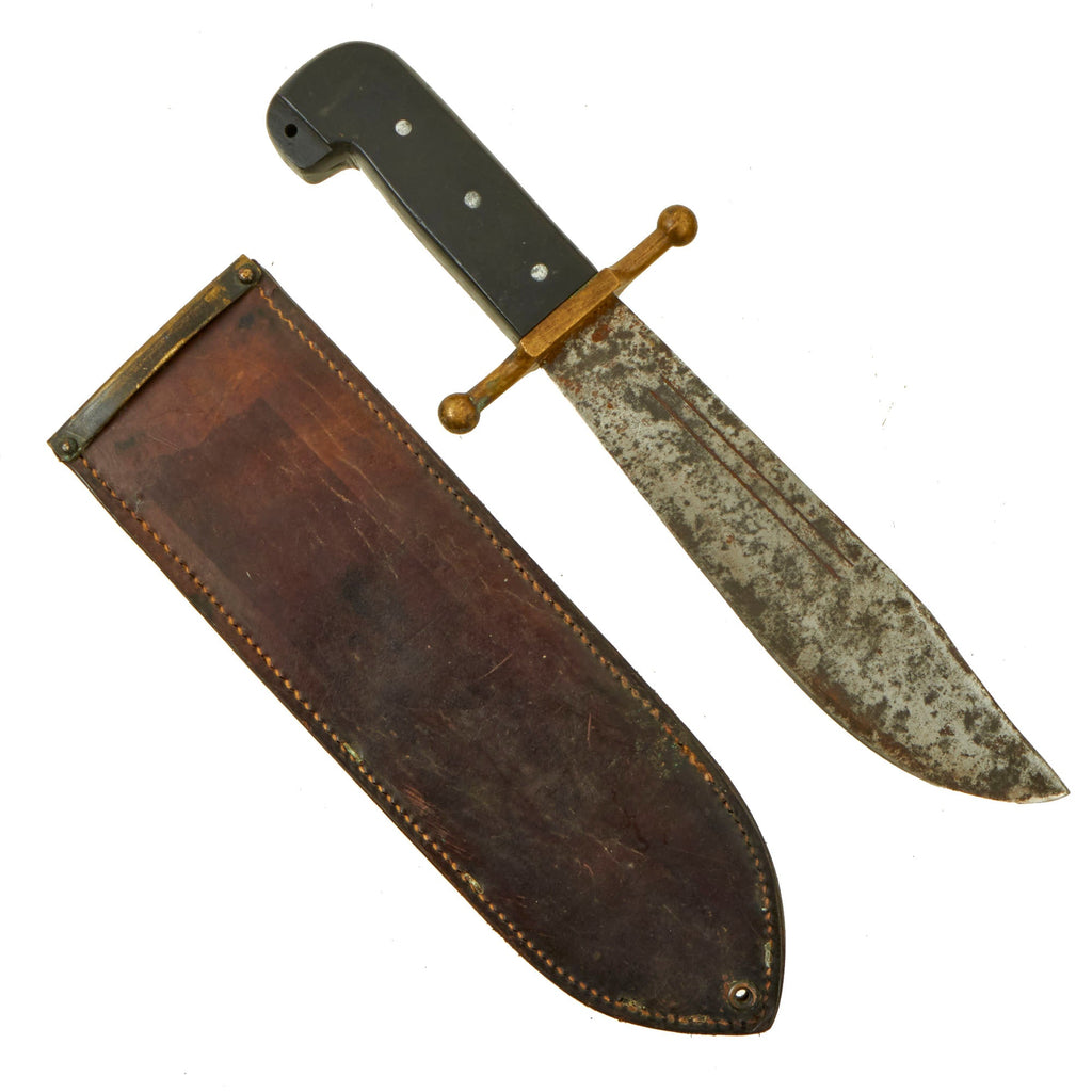 Original U.S. WWII V44 Pilot Survival Kit Bowie Knife by Kinfolks with USMC Bolo Knife Scabbard Original Items