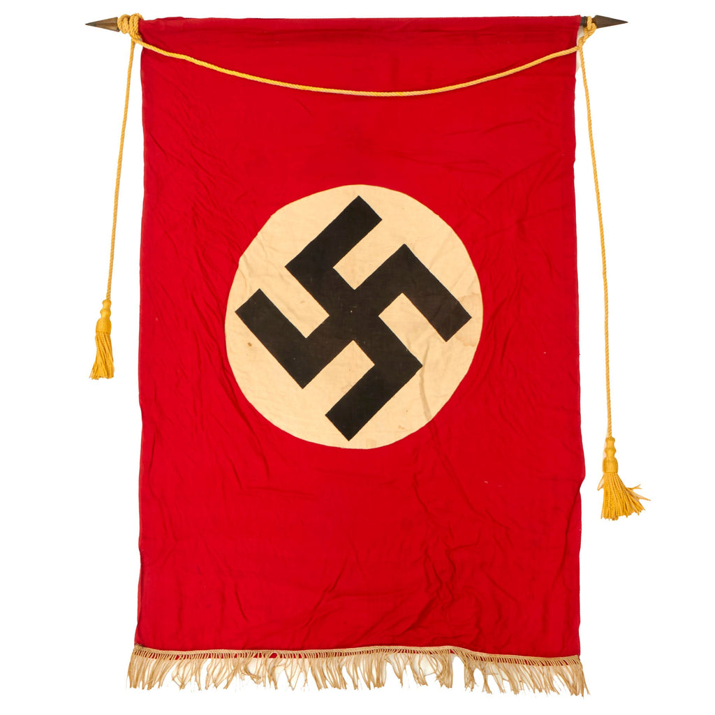 Original German WWII NSDAP National Socialist Party Podium Banner with Hanger Rod & Tassel Rope - 43" x 29" Original Items