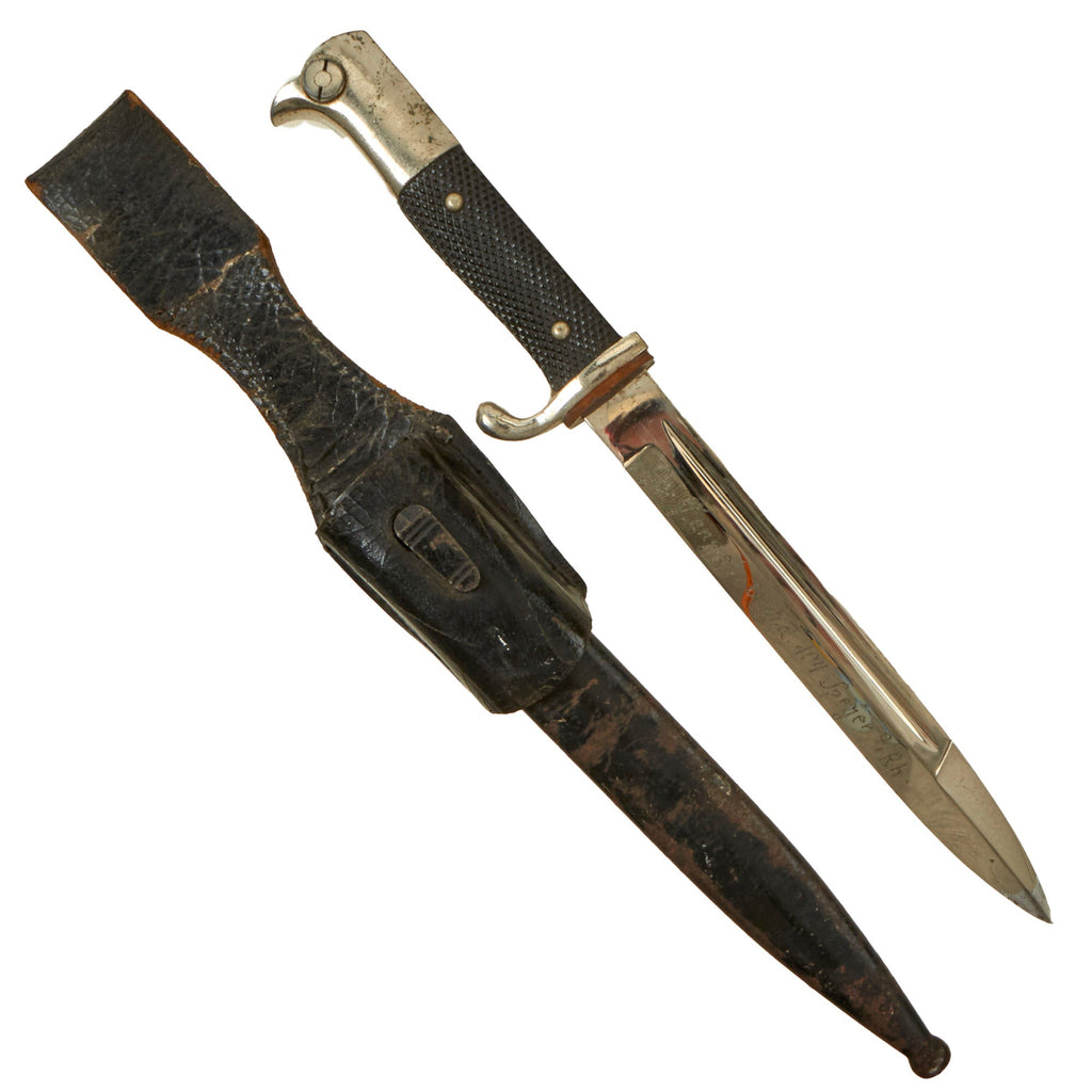 Original German WWII Unit and Name Inscribed Heer Army Short 98k Dress Bayonet with Scabbard & Frog Original Items