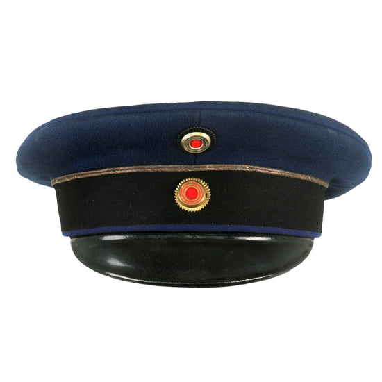 Original Imperial German WWI Principality of Lippe Dark Blue Technical Troops Officer Visor Cap by H. Denecke - SIZE: 55 ¼ Original Items