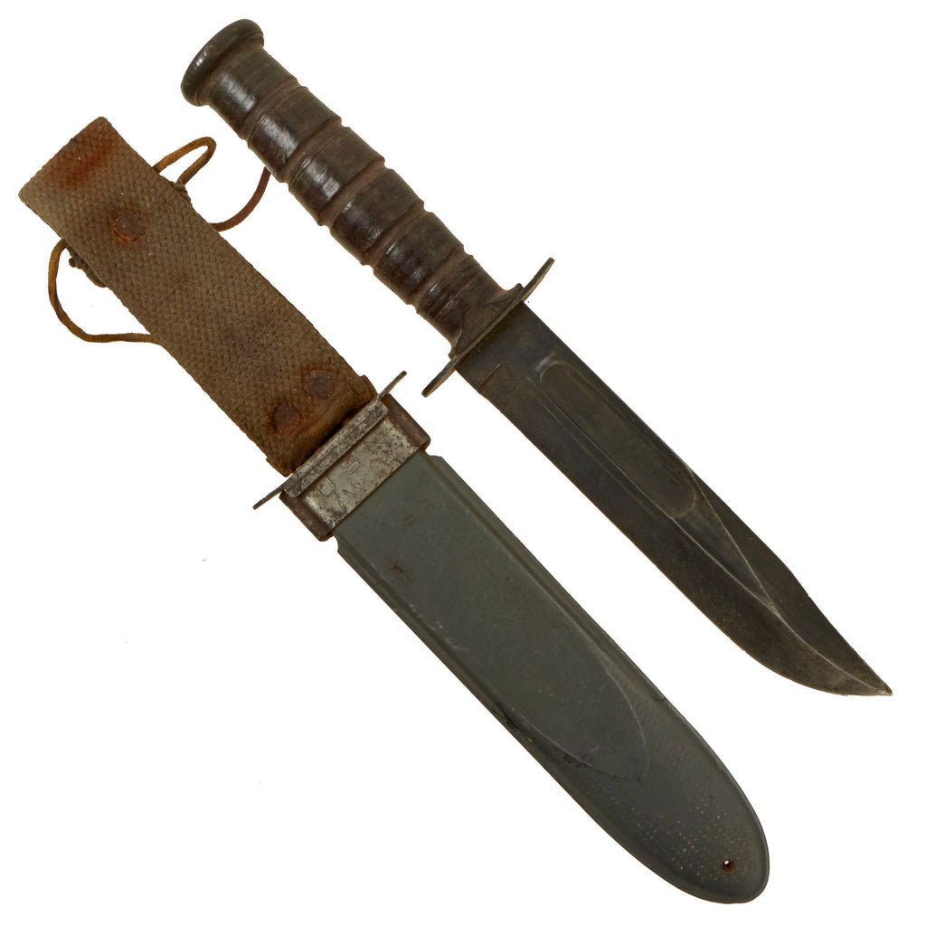 Original U.S. WWII Late War Navy Mark 2 KA-BAR Fighting Knife by CAMILLUS with U.S.N. MK2 Scabbard Original Items