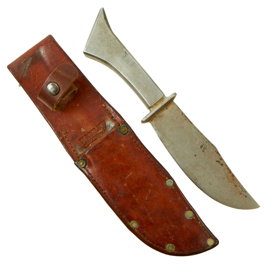 Original U.S. WWII Murphy Style Theater Made Cast Aluminum Handle Fighting Knife With Hamley & Co (Saddleworks) Leather Sheath Original Items