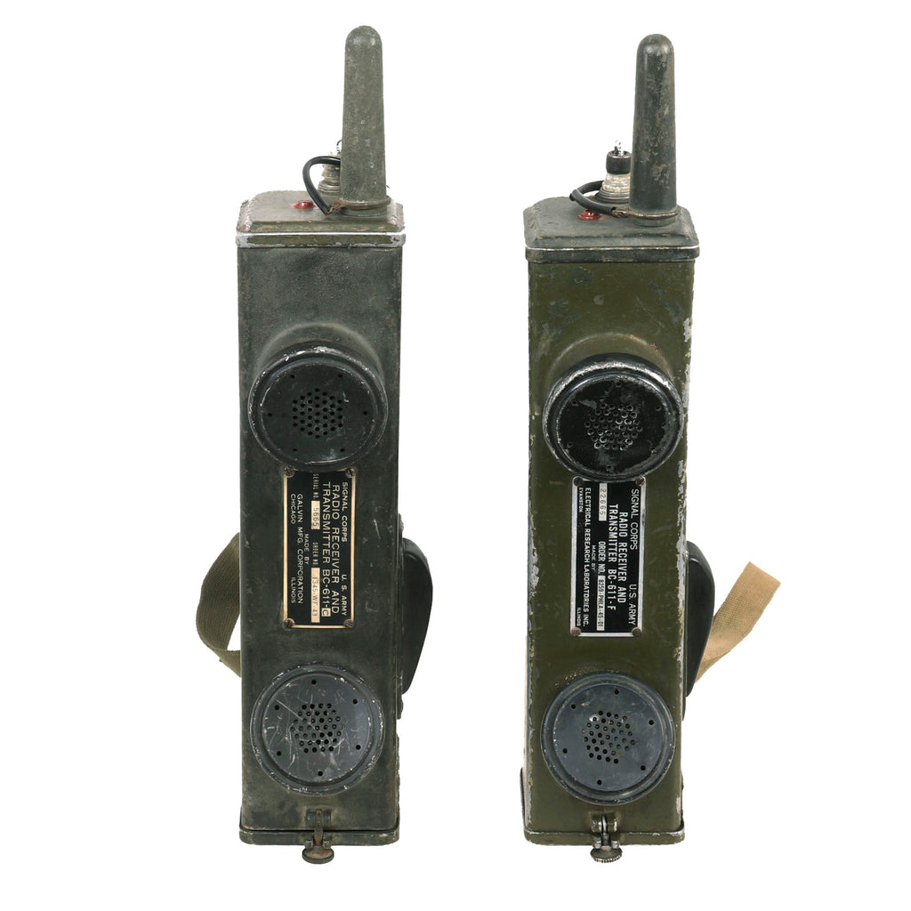 Original U.S. WWII Set of Handie Talkie SCR-536 Radio Transceivers with Original Straps - Set of BC-611-C & BC-611-F Original Items