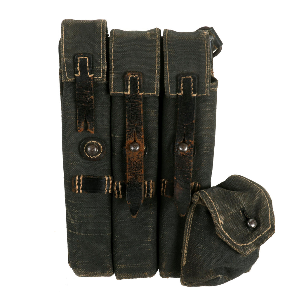 Original German WWII  Left Side MP 40 Blue Blended Webbing Triple Magazine Pouch by Rahm & Kampmann - dated 1941 Original Items