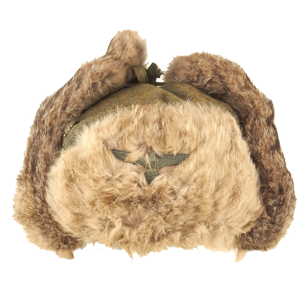 Original German WWII 1943 Dated Eastern Front Rabbit Fur Pelzmütze Winter Hat with Attached Panzer Skull - Size 61 Original Items