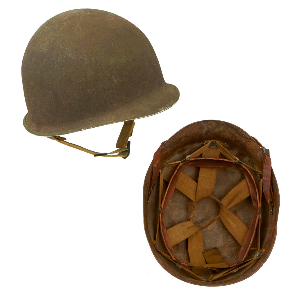 Original U.S. WWII 1943 Schlueter M1 Fixed Bale Helmet with St. Clair Low-Pressure Liner - Complete Original Items