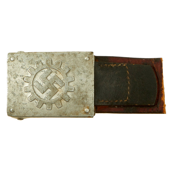 Original German WWII DAF Aluminum Belt Buckle with Attached Leather Be ...