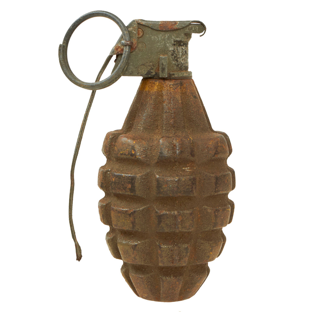 Original U.S. WWII Inert MkII Pineapple Grenade with Yellow Ring & M10 Series Fuze Original Items
