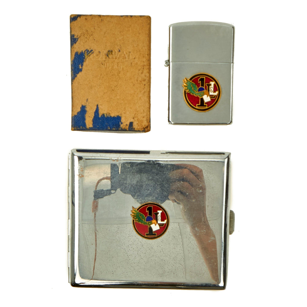 Original Korean War U.S. Army 1st Loudspeaker & Leaflet Company Cigarette Case and Zippo-Type Lighter Original Items