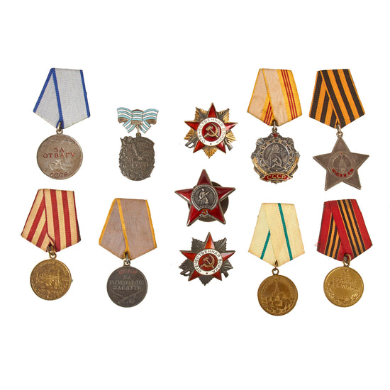 Original Soviet WWII & Postwar USSR Military and Civil Award Collection – Orders of the Patriotic War, Red Star, Glory & Campaign Medals – Lot of 11