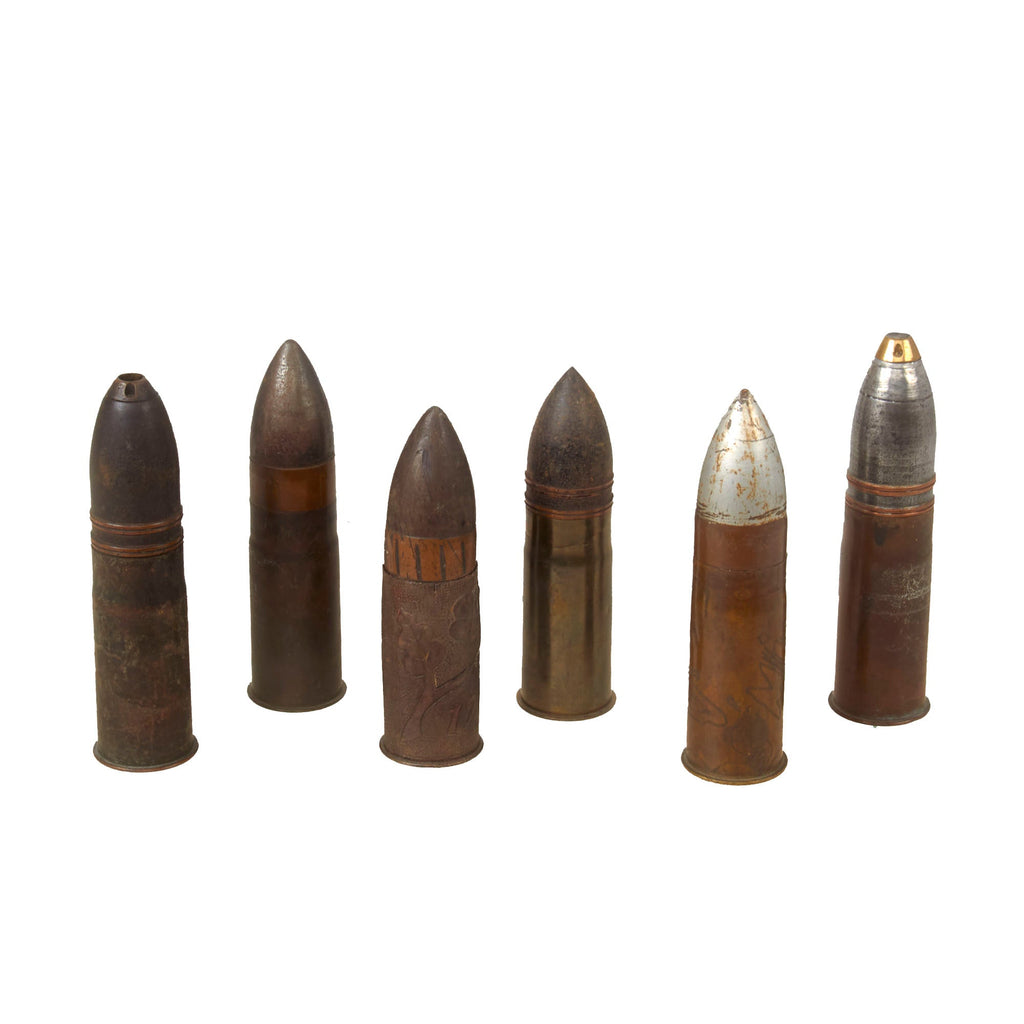 Original French & U.S. Artillery Shell Lot - Inert 37mm Rounds As Used With The Infantry Gun Model 1917 - 6 Rounds Total Original Items