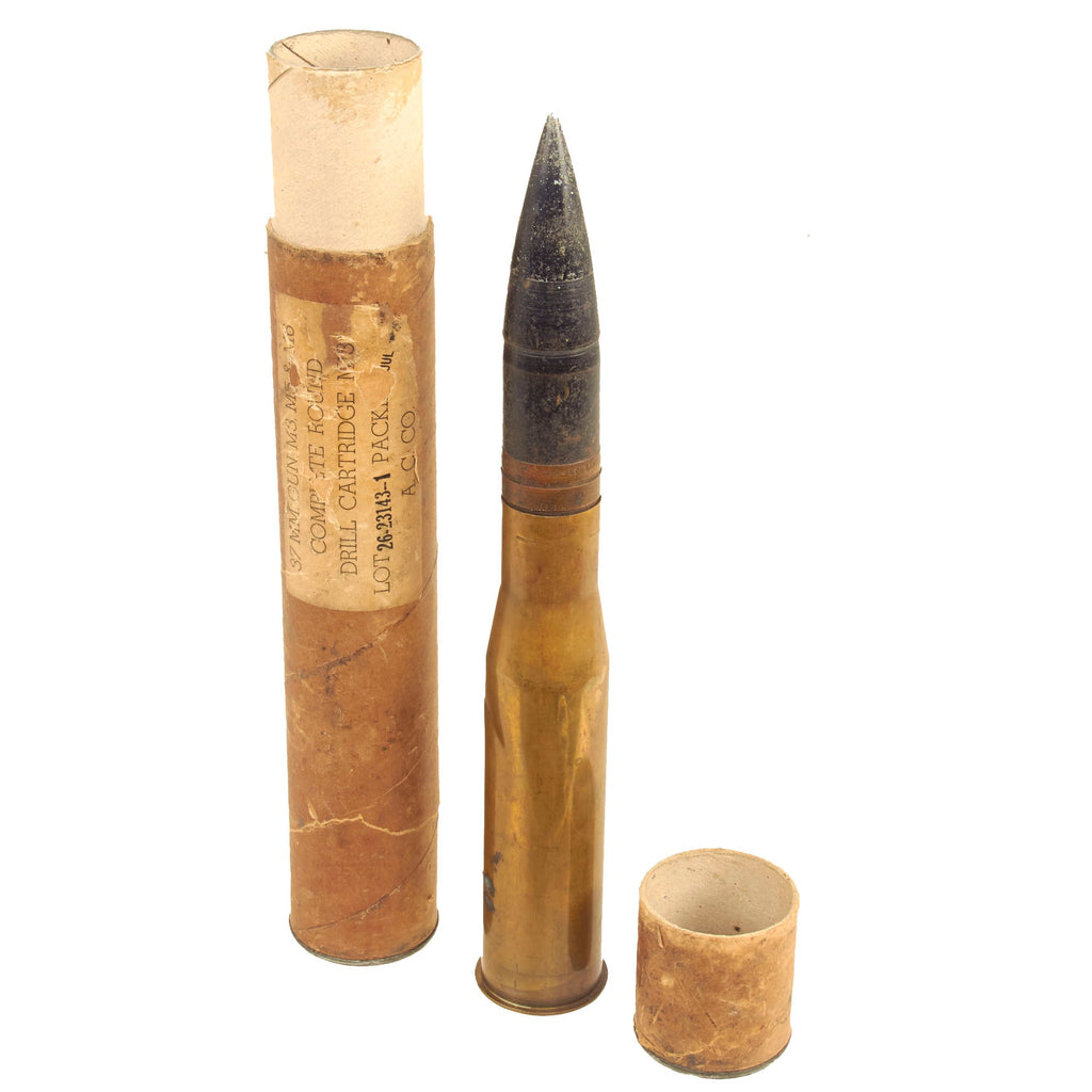 Original U.S. WWII Inert 37mm M13 Drill Round For M3, M5 and M6 Guns With Storage Tube - Dated 1942/43 Original Items