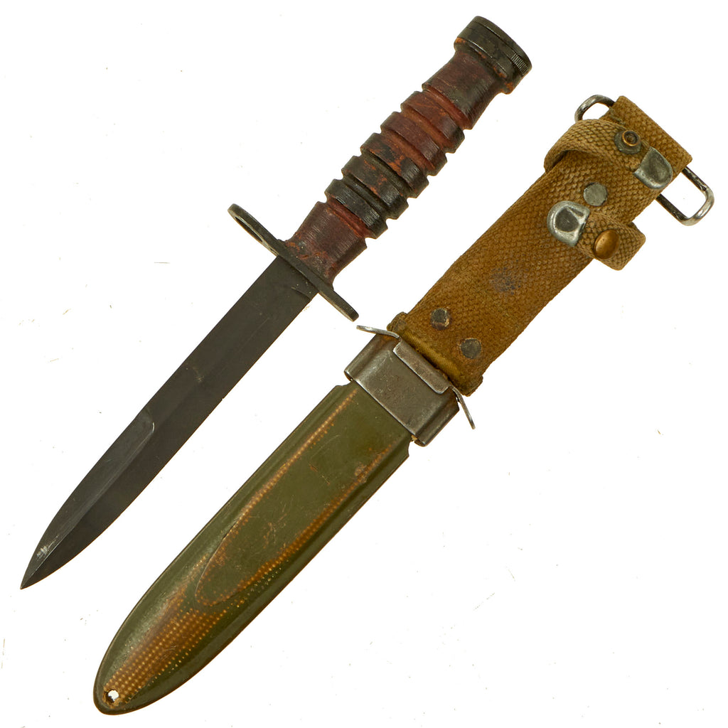 Original U.S. Korean War Era U.S.J. Japanese Made M4 Bayonet for the M1 Carbine with M8 Scabbard Original Items