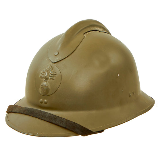 Original French WWII Complete Early Model 1926 Adrian Infantry Helmet with Liner & Chinstrap - Olive Green Original Items