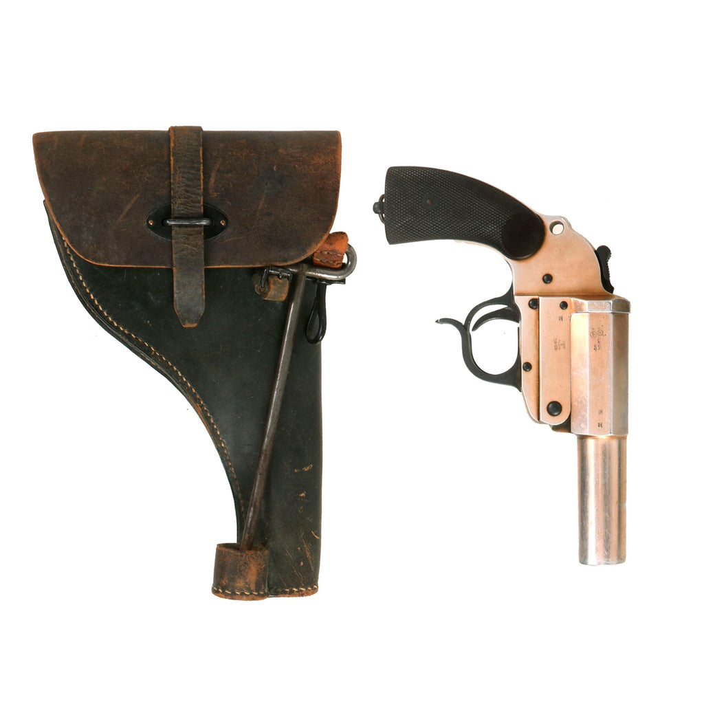 Original German WWII Walther LP 34 Heer Signal Flare Pistol with Leather Holster & Cleaning - Dated 1938 Original Items