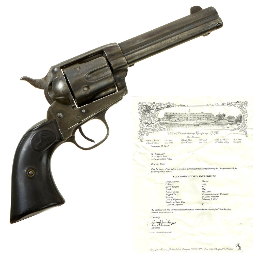 Original U.S. Colt .45cal Single Action Army Revolver made in 1894 with 4 3/4" Barrel & Factory Letter - Matching Serial 154644 Original Items