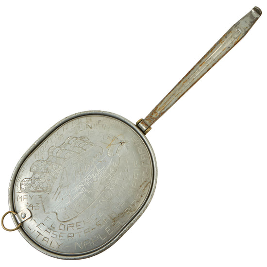 Original U.S. WWII Extraordinary Named Mussolini & Travel Diary Engraved M1910 Mess Kit - “Lantern Jawed Spaghetti Slingin’ Musso the Beat Up Dog” Original Items