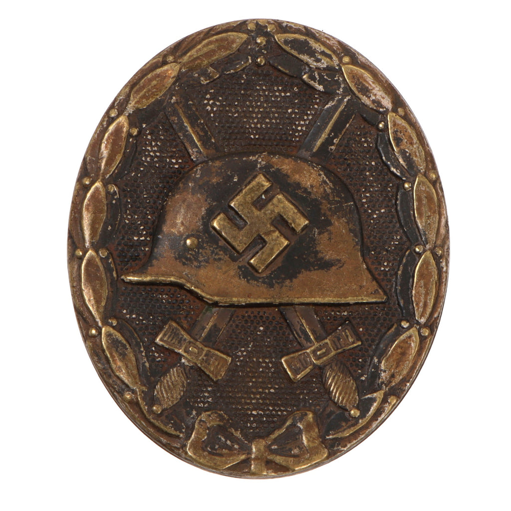 Original German WWII Early Brass Construction Third Class Black Wound Badge - Unmarked Original Items