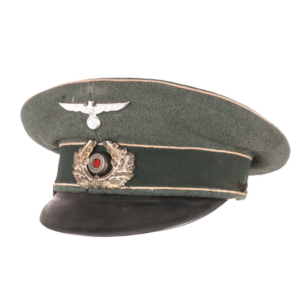 Original German WWII Army Heer Infantry EM/NCO Schirmmütze Visor Cap - Missing Sweatband & Broken Chinstrap - Size 55 Original Items