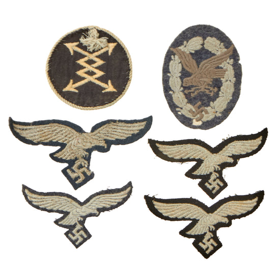 Original German WWII Luftwaffe Air Force Embroidered Insignia Grouping - 6 Items Original Items