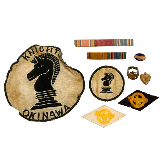 Original U.S. WWII Knights Okinawa Patch & Insignia Group with Naval Aviator Wings Turned into Ring & Ribbon Bars Original Items