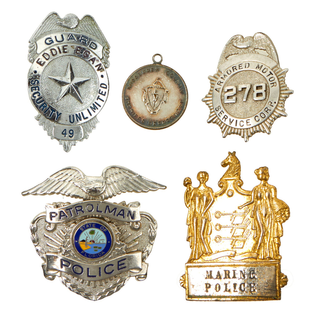Original U.S. Law Enforcement Cap / Chest Badge Insignia Grouping - 5 Items Original Items