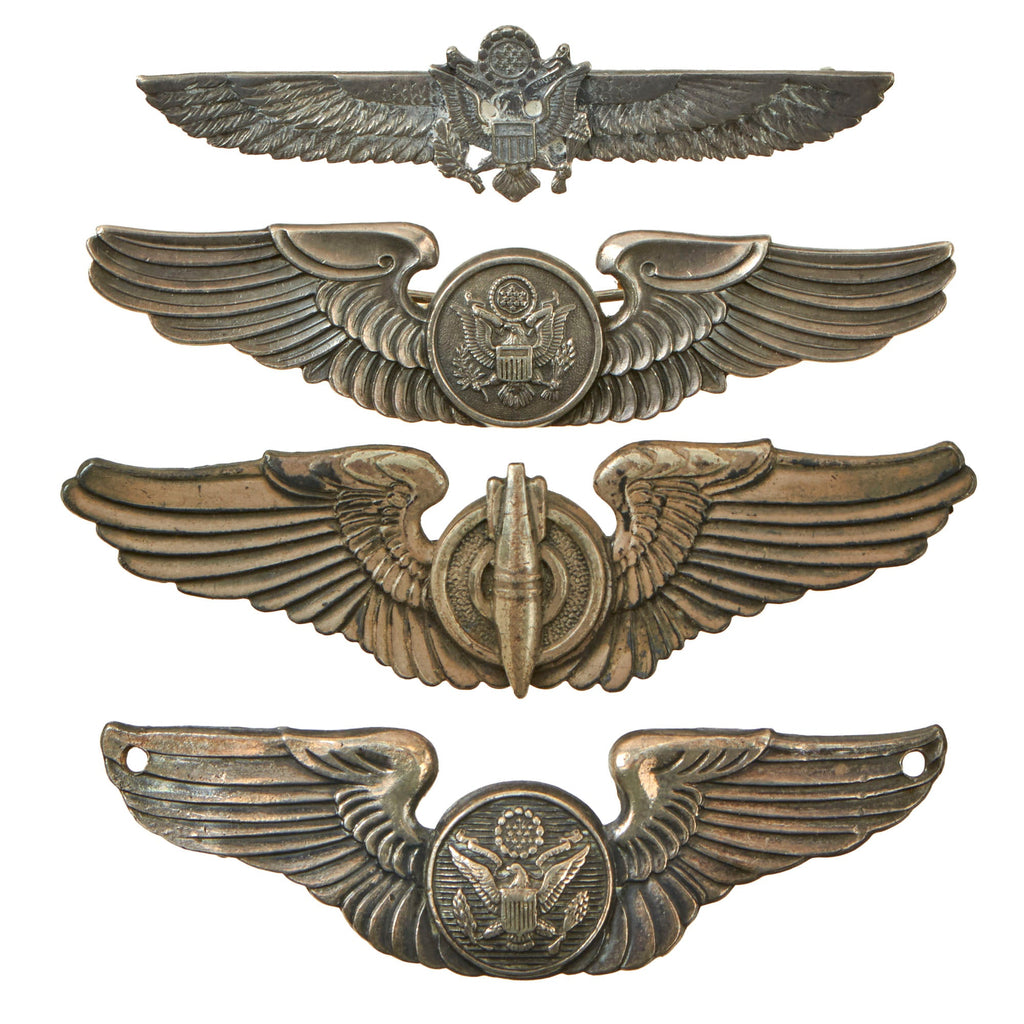 Original U.S. WWII Era US Army Air Forces Aviator Wings Lot All Marked Sterling - 4 Pieces Total Original Items