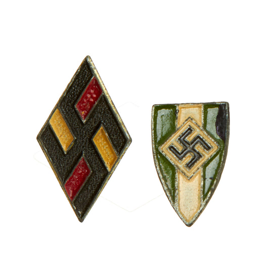 Original German WWII Set of Two Youth Organization Pins - Student Bund and Austrian Steiermark HJ Original Items