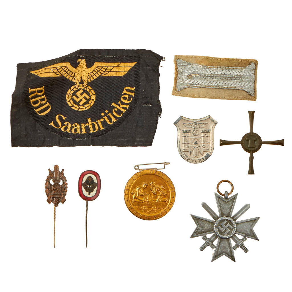Original German WWII Award and Insignia Grouping with War Merit Cross KvKII & RBD Patch - 8 Items Original Items