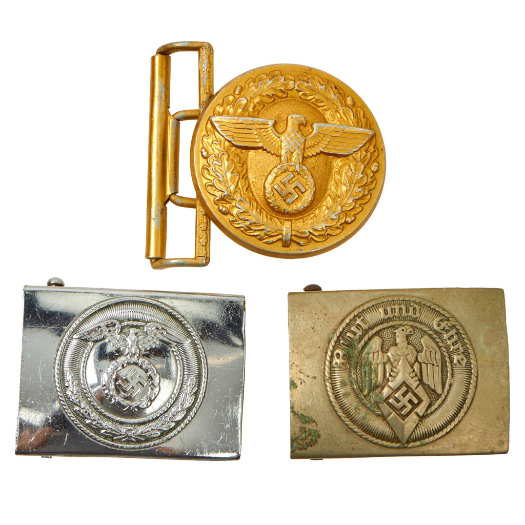 Original German WWII Service Used Belt Buckle Grouping with NSDAP Leader, HJ, and SA Buckles - 3 Items Original Items