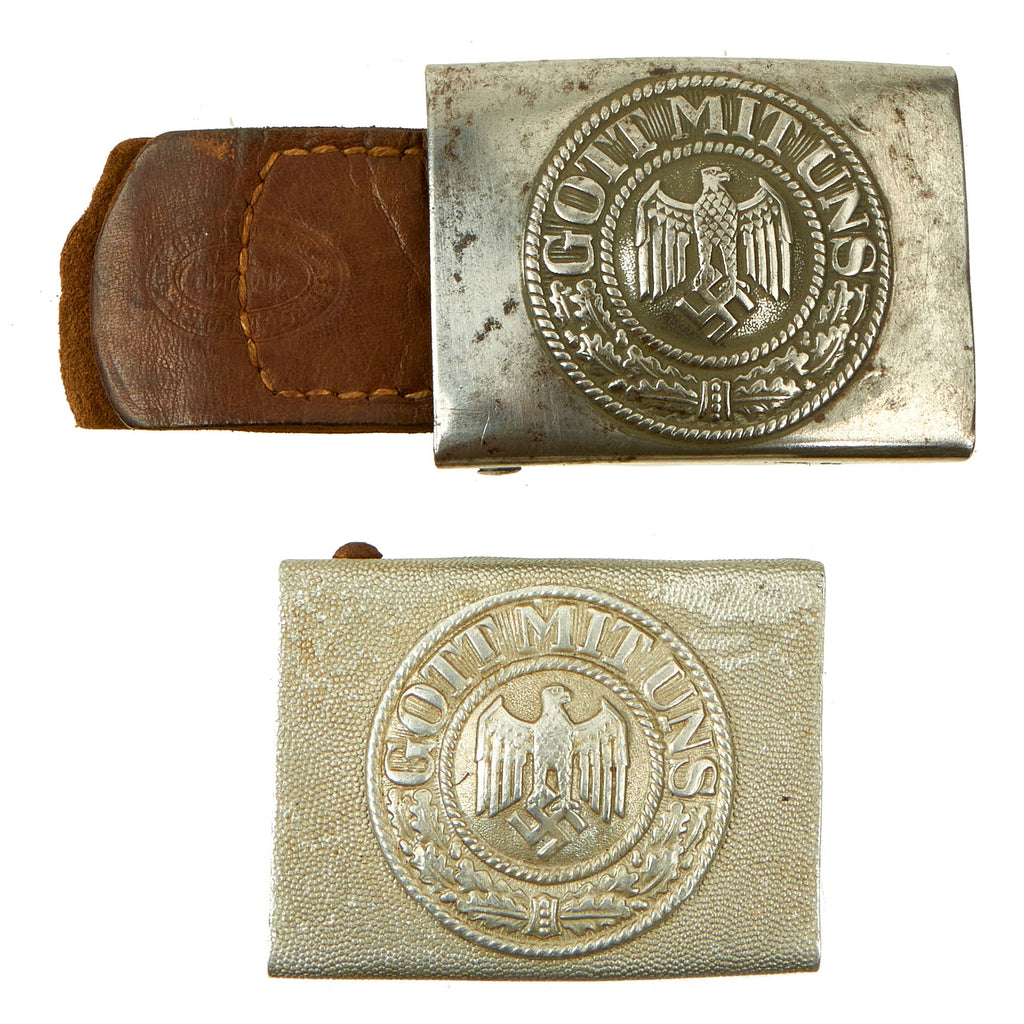 Original German WWII Set of Two Army Heer Belt Buckles - (1) Aluminum & (1) 1941 Dated Steel Original Items