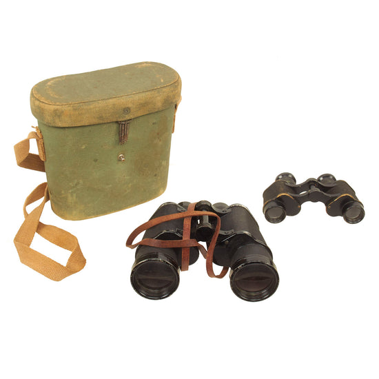 Original Japanese WWII Era 6x24 Binoculars and 7x50 Binoculars With Case Grouping - 2 Binoculars, 1 Case Original Items