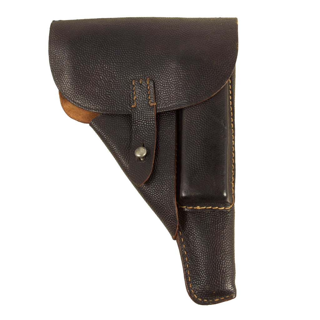 Original German WWII Walther P38 Black Pebble Grain Softshell Holster by Hans Römer - dated 1944 Original Items